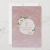 Rosa Weiße Blume Gold Girl Confirmation Menü Einladung (Rückseite)