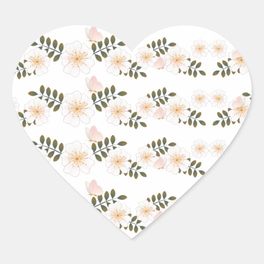 rosa weiße Blume Herz-Aufkleber (Vorderseite)
