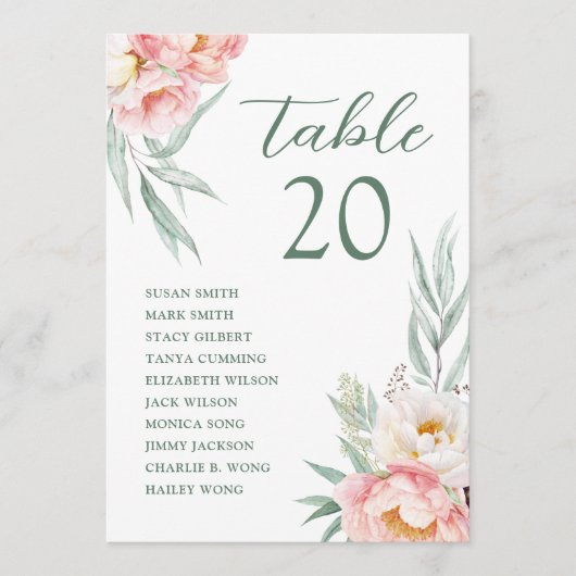 Rosa weiße Blume Hochzeitskarte Programm (Vorderseite)