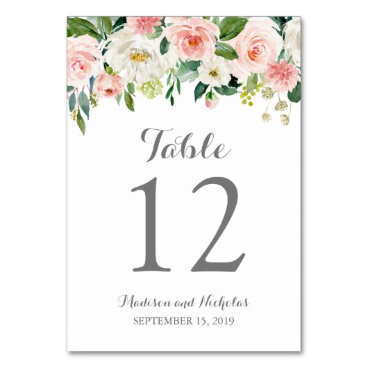 Rosa weiße Blume Hochzeitskarten Tischnummer (Vorderseite)