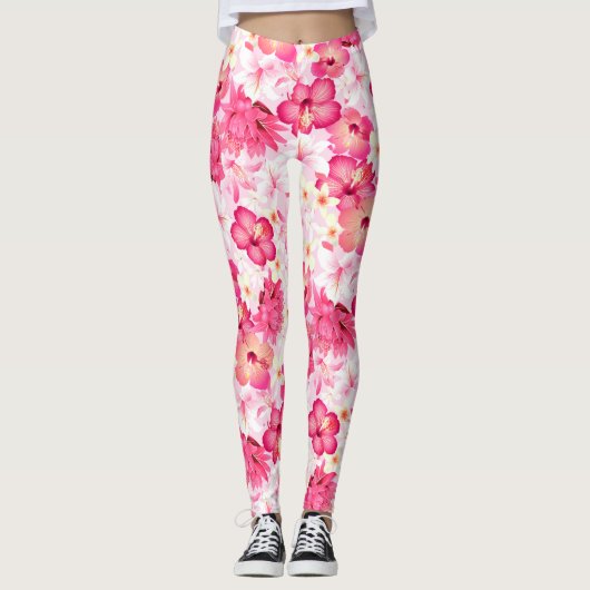 Rosa-weiße Blume Leggings (Vorderseite)