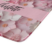 Rosa weiße Blume Namensskript Schneidebrett (Ecke)