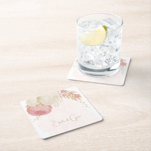 Rosa-weiße Blume Rechteckiger Pappuntersetzer (Vor Ort)