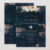 Rosa Weiße Blume Rose Gold Navy Blue Hochzeit Einladung (Vorne/Hinten)