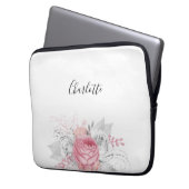 Rosa weiße Blume Silberblätternacht elegant Laptopschutzhülle (Vorderseite Links)