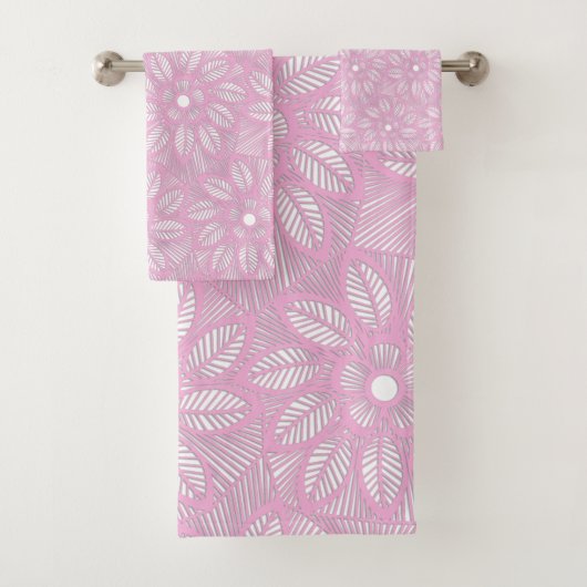 Rosa Weiße Blume Spitze Muster BADEZIMMER TOWEL SE Badhandtuch Set (Insitu)