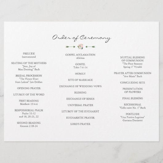 Rosa weiße Blume Tri+Fold Hochzeitsprogramm (Hinten)