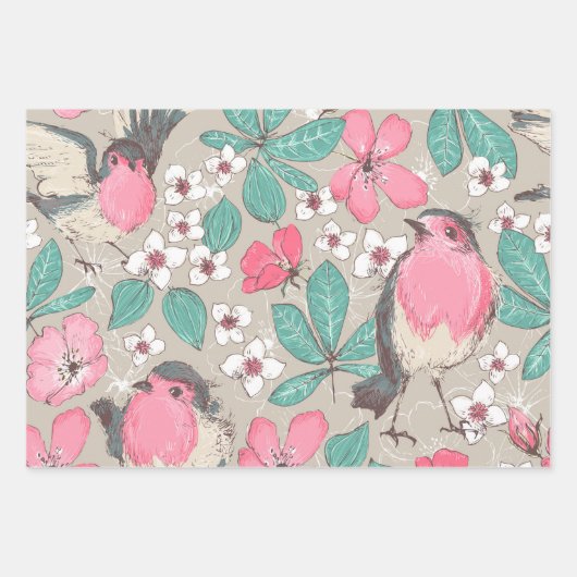 Rosa Weiße Blume und Grünpflanzen Geschenkpapier Set (Vorderseite 3)