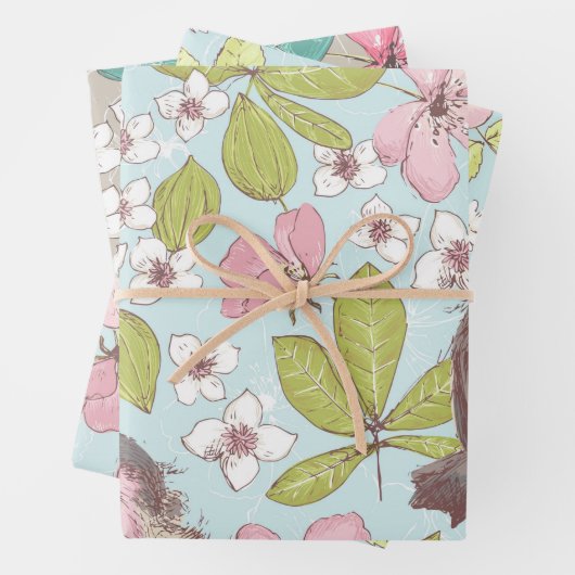 Rosa Weiße Blume und Grünpflanzen Geschenkpapier Set (Beispiel)