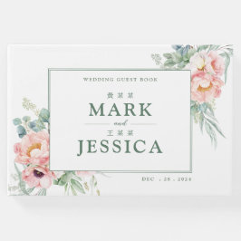 Rosa weiße Blume Zweisprachige Chinesische Hochzei Gästebuch
