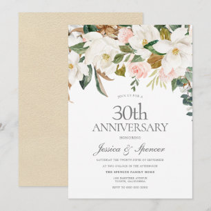 Rosa & Weiße Blumen 30. Hochzeitstag Einladung