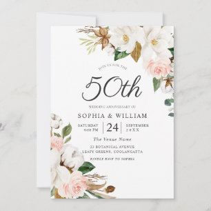 Rosa & Weiße Blumen 50. Hochzeitstag Einladung