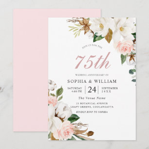 Rosa & Weiße Blumen 75. Hochzeitstag Einladung