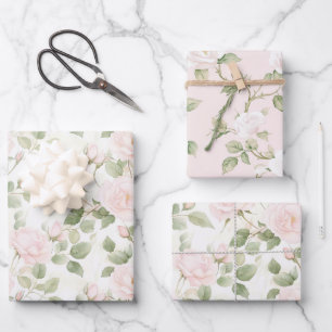 Rosa Weiße Blumen Brautparty Geschenkpapier Set
