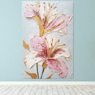Rosa-weiße Blumen-Textur-Abstrakte Wandkunst Leinwanddruck