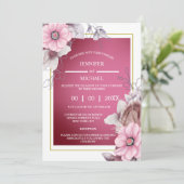 Rosa, weiße Blumenblüten, schick Einladung (Stehend Vorderseite)
