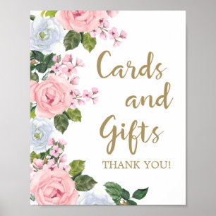 Rosa weiße Blumenkarten und Geschenke Kinderdusche Poster