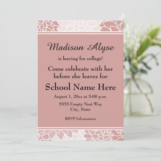 Rosa Weiße Blüte Verlassend für Uni Party Einladun Einladung (Stehend Vorderseite)