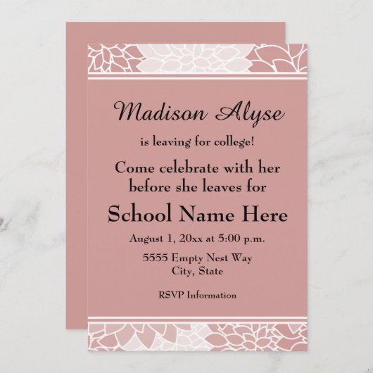 Rosa Weiße Blüte Verlassend für Uni Party Einladun Einladung (Vorne/Hinten)