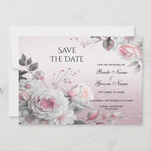 Rosa Weiße Blüten Save the Date (Vorderseite)