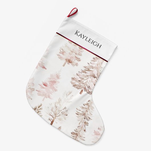 Rosa weiße Bordeaux-Streifen Weihnachtsbäume Großer Weihnachtsstrumpf (Vorderansicht (hängend))