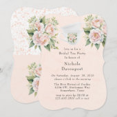 Rosa Weiße botanische Rose Bridal Tee Party Einladung (Vorne/Hinten)