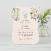 Rosa Weiße botanische Rose Bridal Tee Party Einladung (Stehend Vorderseite)