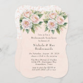 Rosa Weiße botanische Rose Bridesmaids Luncheon Einladung (Vorne/Hinten)