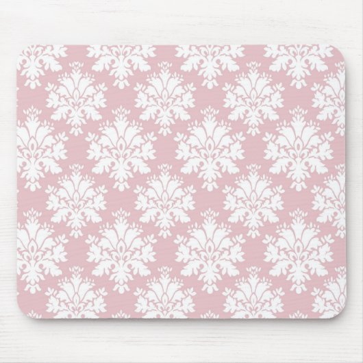 rosa-weiße Creme-Damast-Muster Mousepad (Vorne)