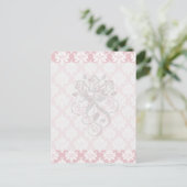 rosa-weiße Creme-Damast-Muster Postkarte (Stehend Vorderseite)