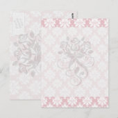 rosa-weiße Creme-Damast-Muster Postkarte (Vorne/Hinten)