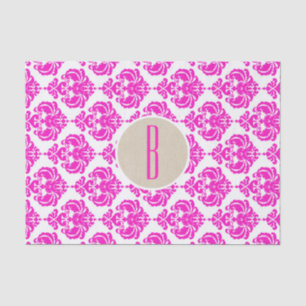 Rosa weiße Damast-Kraft-Monogramm-Buchstabe Initia Seidenpapier