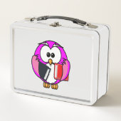 Rosa-weiße Eule, die einige Schulbücher hält Metall Brotdose (Vorderseite)