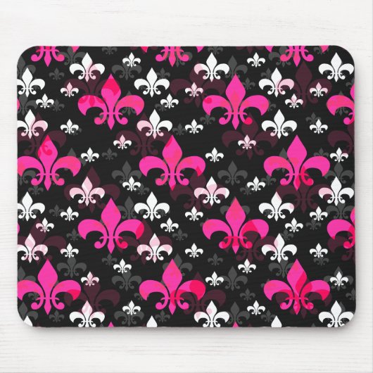 Rosa Weiße Fleur De Lis Mousepad (Vorne)