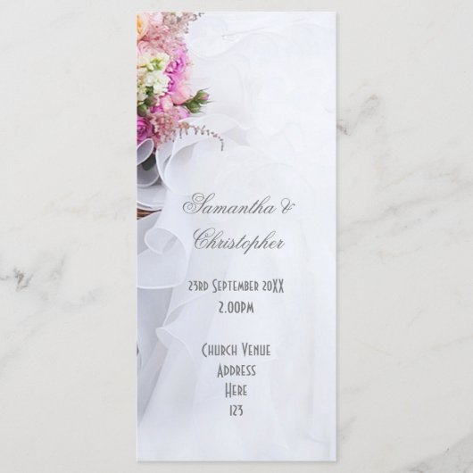 Rosa weiße florale kirchliche Hochzeitsprogramm Programm (Vorderseite)