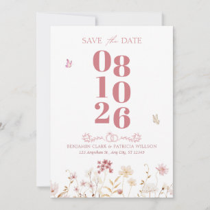 Rosa weiße florale minimalistische Hochzeit  Save The Date