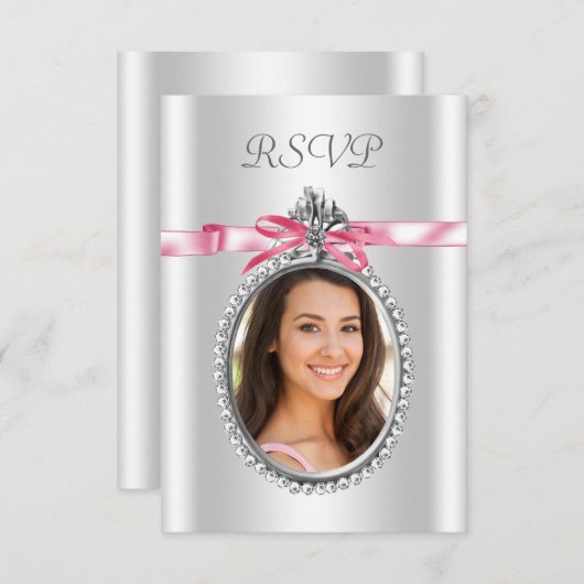 Rosa weiße Foto-RSVP-Karten RSVP Karte (Vorne/Hinten)