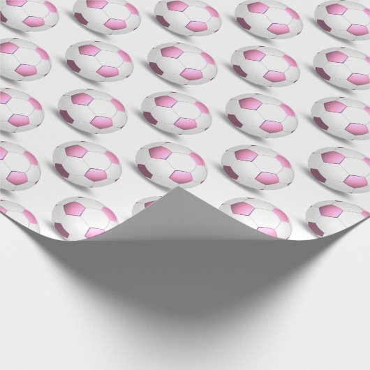Rosa-weiße Fußballbälle Geschenkpapier (Ecke)