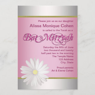 Rosa weiße Gänseblümchen Bat Mitzvah Einladungen