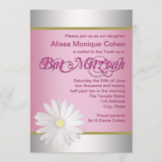 Rosa weiße Gänseblümchen Bat Mitzvah Einladungen