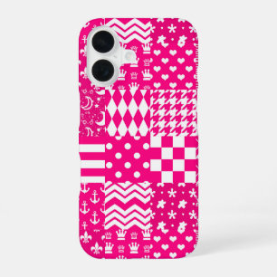 Rosa Weiße Gemischte Muster Patchwork-Design iPhone 16 Hülle