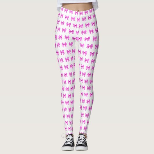 Rosa-weiße Gingham-Bogen Leggings (Vorderseite)