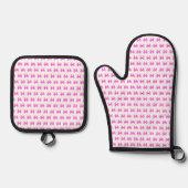 Rosa-weiße Gingham-Bogen Ofenhandschuh & Topflappen-Set (Vorderseite)