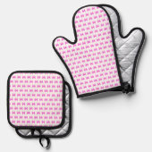 Rosa-weiße Gingham-Bogen Ofenhandschuh & Topflappen-Set (Vorderseite/Rückseite)