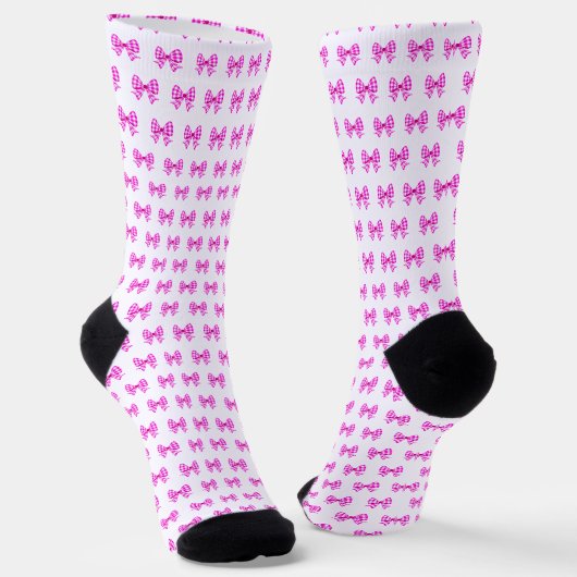 Rosa-weiße Gingham-Bogen Socken (Gewinkelt)
