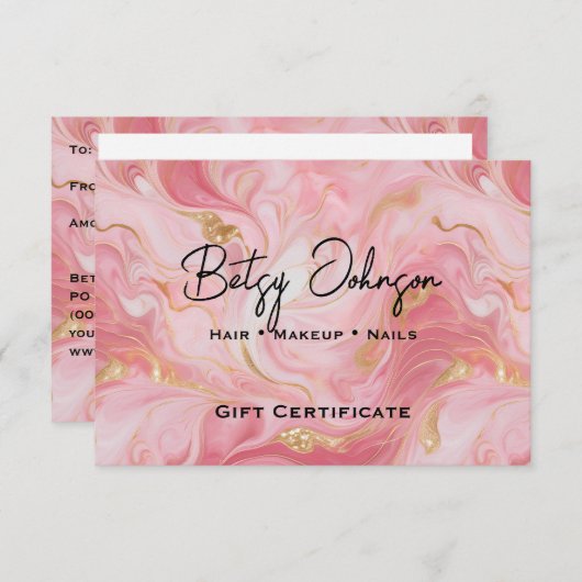 Rosa weiße goldmarmorne Geschenkgutscheine Einladung (Vorne/Hinten)