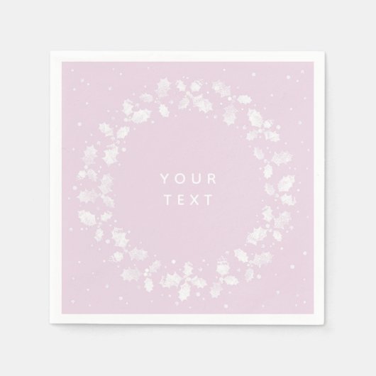 Rosa + Weiße Hand gedruckte Weihnachtsfeiertage Serviette (Vorderseite)