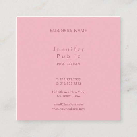 Rosa, weiße, handgeschriebene Skriptvorlage Elegan Quadratische Visitenkarte (Rückseite)