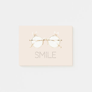 Rosa weiße Hasenohren Brille Lächeln Post-it Klebezettel