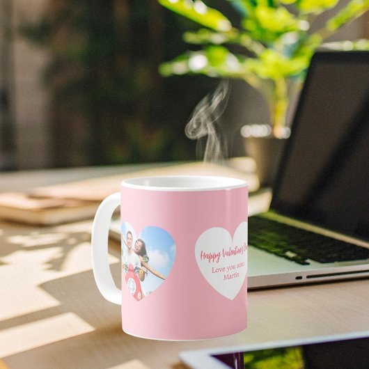 Rosa, weiße Herzen Foto Valentinstag Kaffeetasse